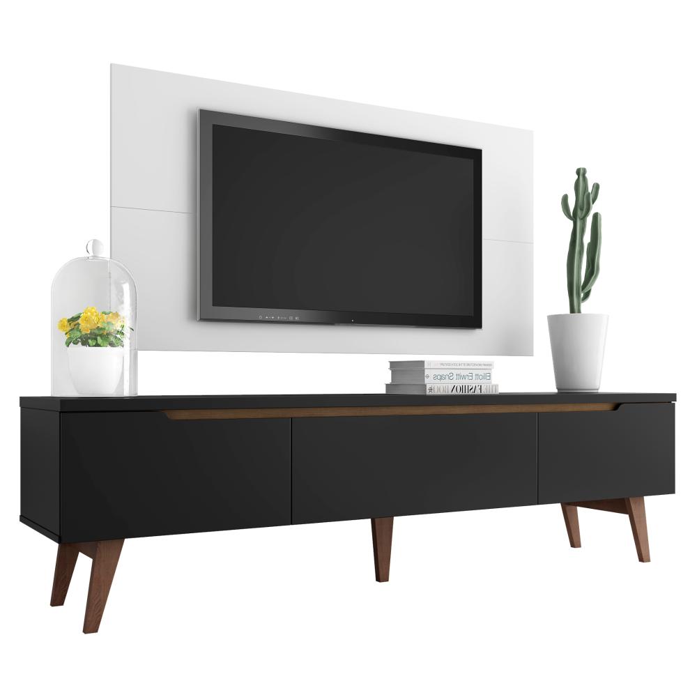 Rack Madesa Reims e Painel para TV até 55 Polegadas 2 Portas e 1 Gaveta - Preto/Branco