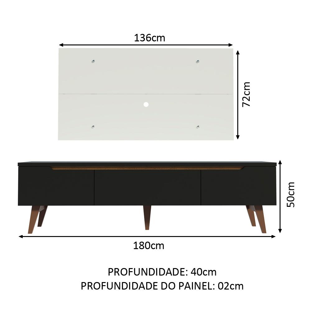 Rack Madesa Reims e Painel para TV até 55 Polegadas 2 Portas e 1 Gaveta - Preto/Branco