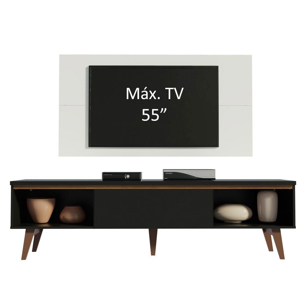 Rack Madesa Reims e Painel para TV até 55 Polegadas 2 Portas e 1 Gaveta - Preto/Branco