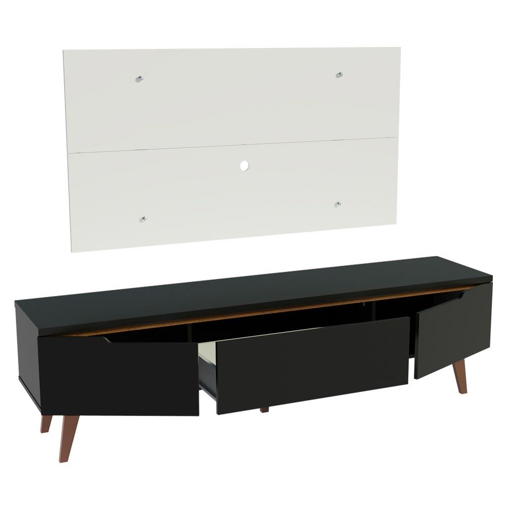 Rack Madesa Reims e Painel para TV até 55 Polegadas 2 Portas e 1 Gaveta - Preto/Branco
