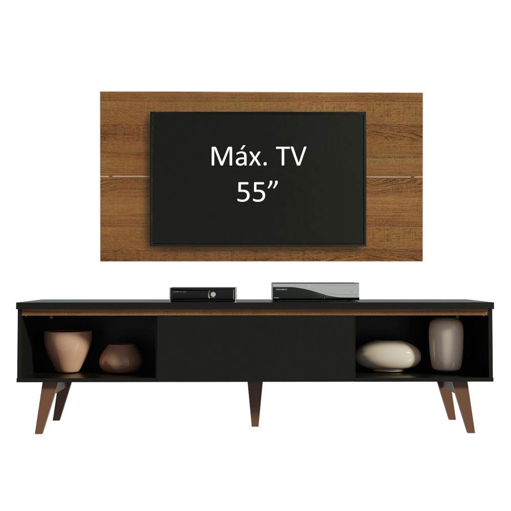 Rack Madesa Reims e Painel para TV até 55 Polegadas 2 Portas e 1 Gaveta - Rustic/Preto
