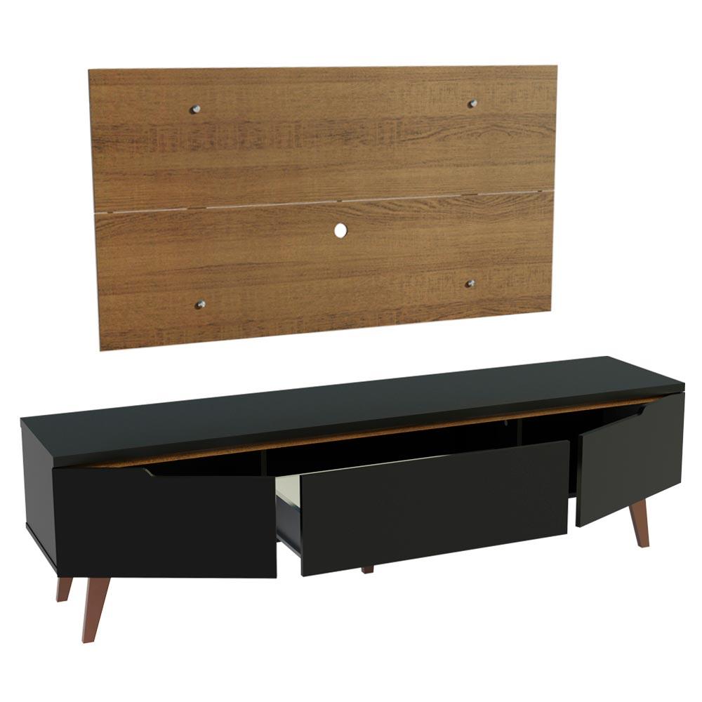 Rack Madesa Reims e Painel para TV até 55 Polegadas 2 Portas e 1 Gaveta - Rustic/Preto