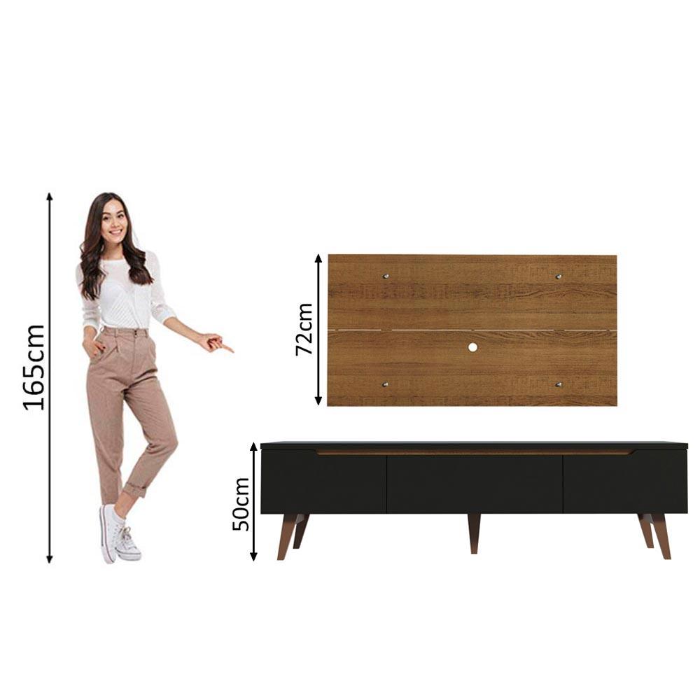 Rack Madesa Reims e Painel para TV até 55 Polegadas 2 Portas e 1 Gaveta - Rustic/Preto