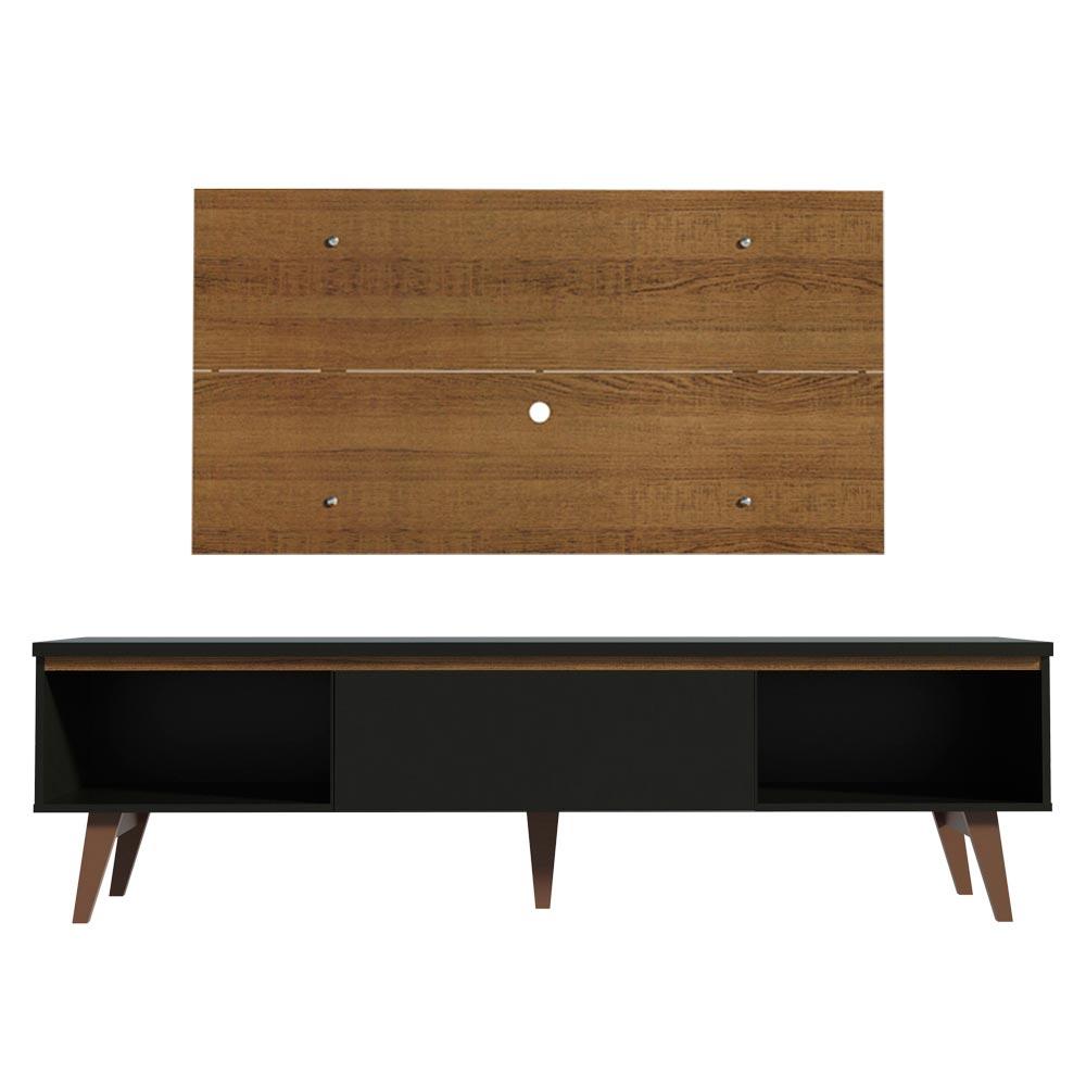 Rack Madesa Reims e Painel para TV até 55 Polegadas 2 Portas e 1 Gaveta - Rustic/Preto