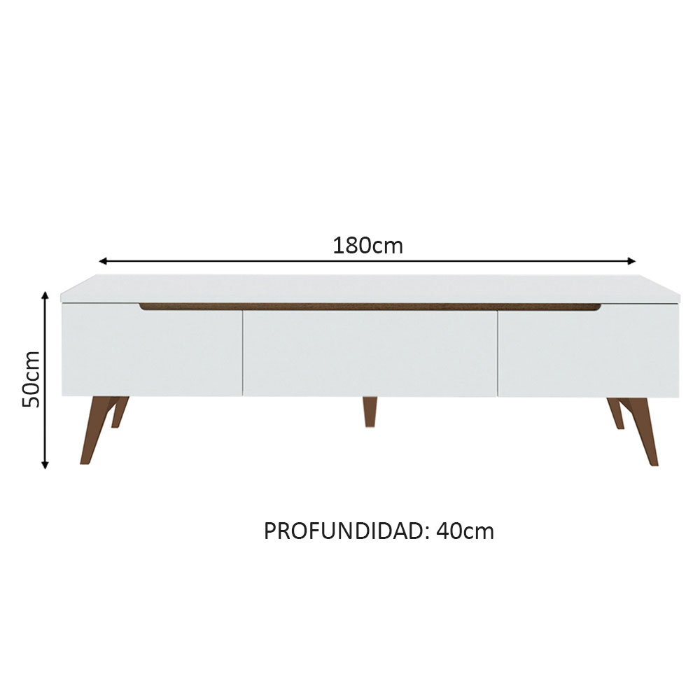 Rack Retrô Madesa Reims para TV até 75 Polegadas Pés de Madeira - Branco