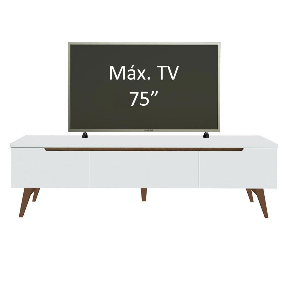 Rack Retrô Madesa Reims para TV até 75 Polegadas Pés de Madeira - Branco