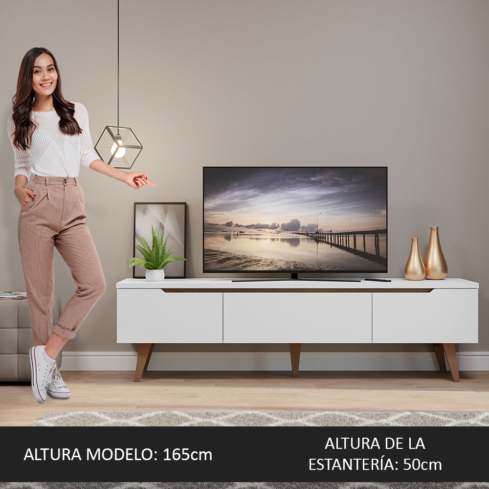 Rack Retrô Madesa Reims para TV até 75 Polegadas Pés de Madeira - Branco