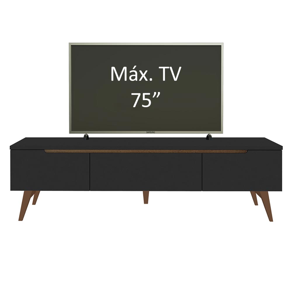 Rack Retrô Madesa Reims para TV até 75 Polegadas Pés de Madeira - Preto