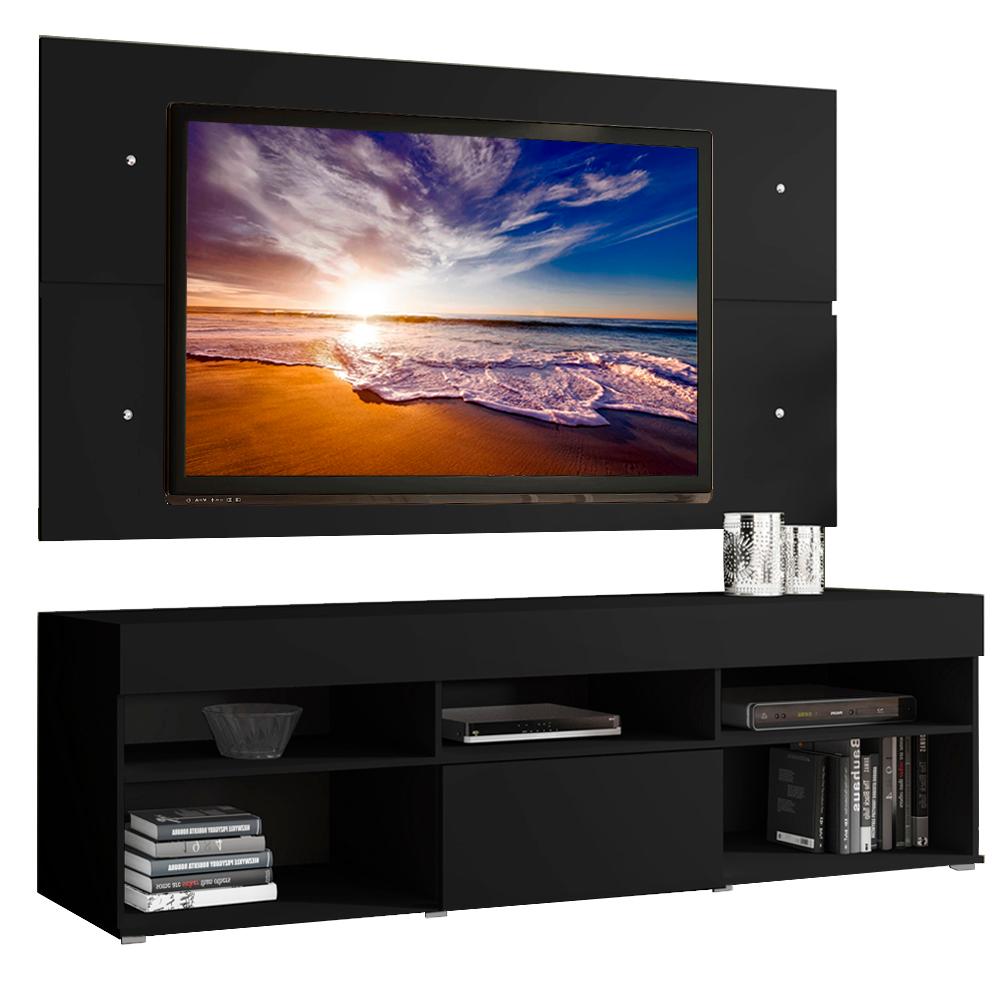 Rack com Painel para TV até 65 Polegadas Madesa Miami 1 Porta - Preto