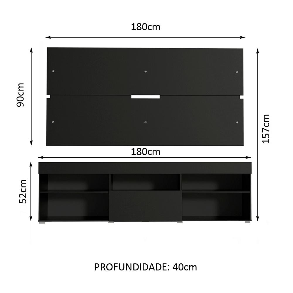 Rack com Painel para TV até 65 Polegadas Madesa Miami 1 Porta - Preto
