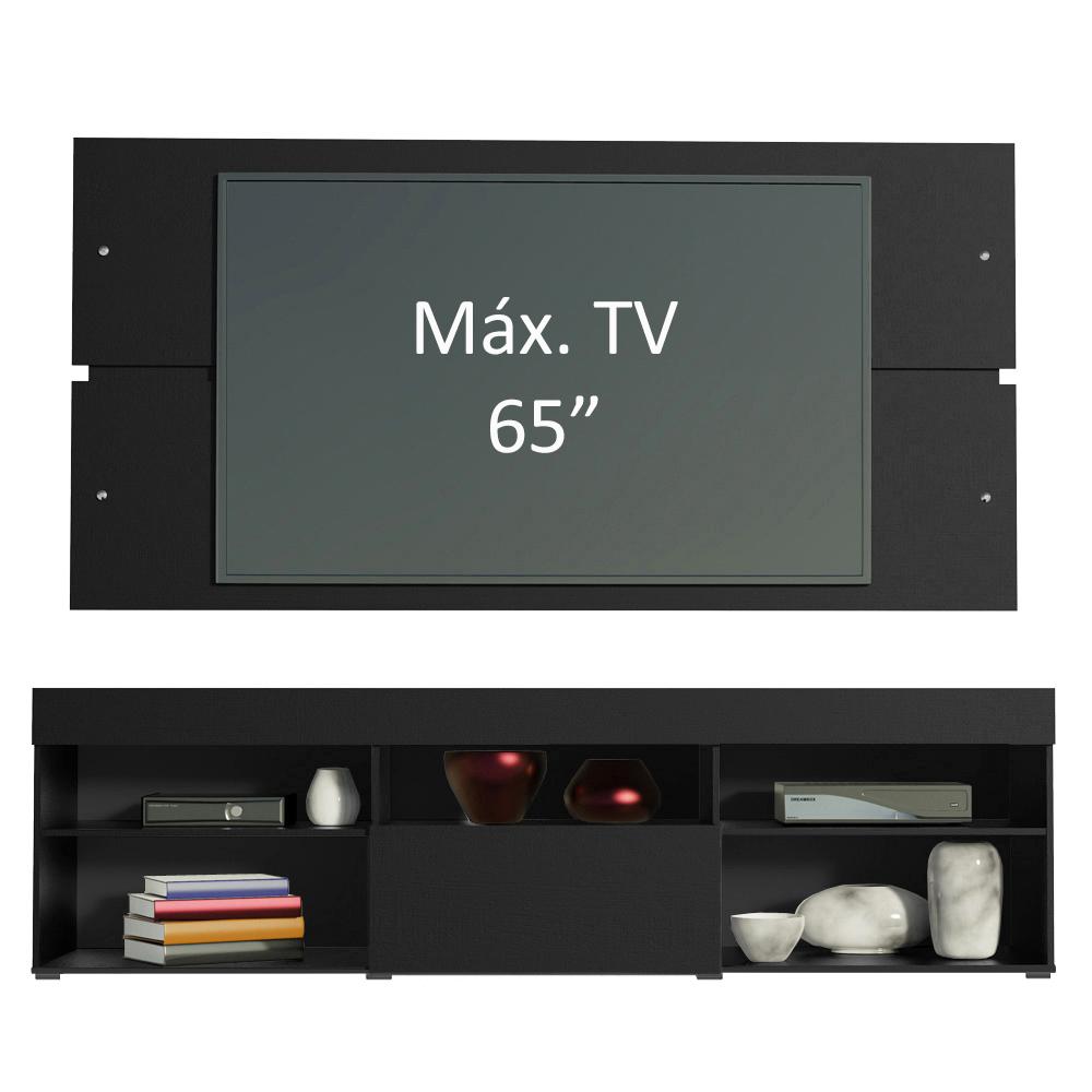 Rack com Painel para TV até 65 Polegadas Madesa Miami 1 Porta - Preto