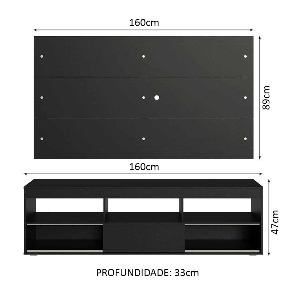 Rack com Painel para TV até 65 Polegadas Preto Madesa