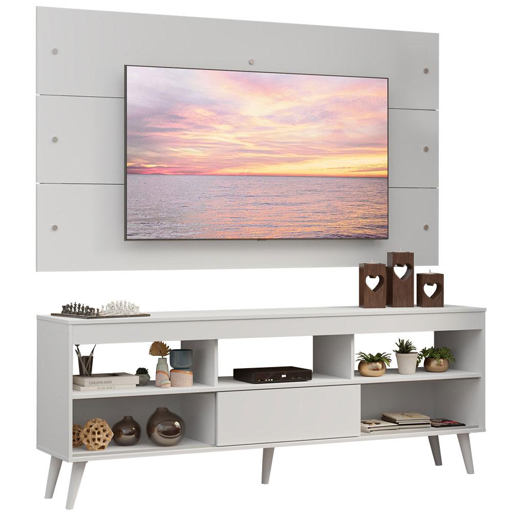 Rack com Painel para TV até 65 Polegadas com Pés Branco Detroit Madesa