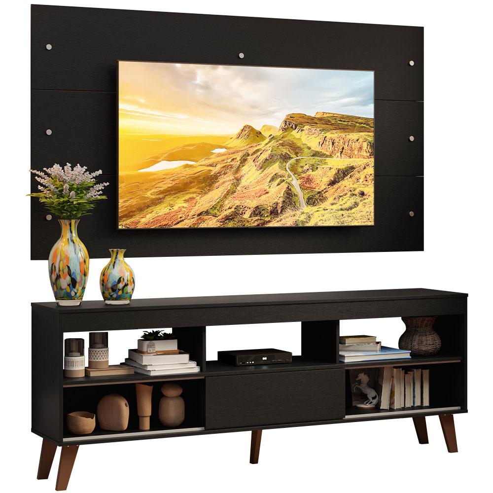 Rack com Painel para TV até 65 Polegadas com Pés Preto Texas Madesa