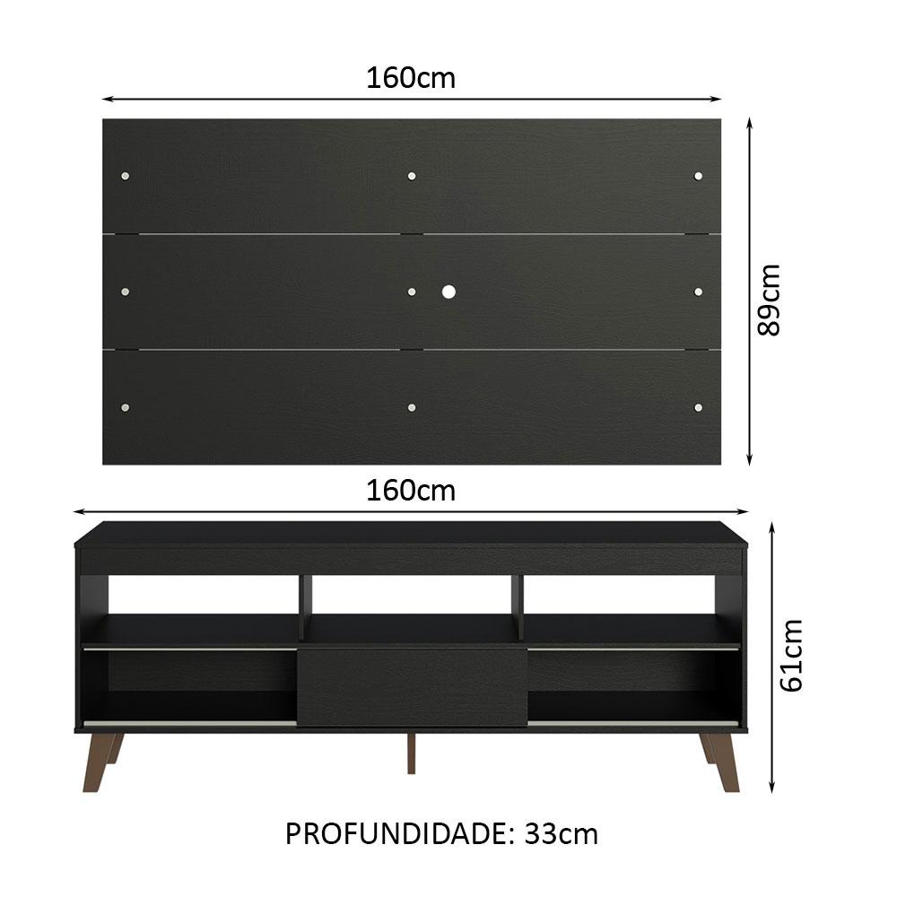 Rack com Painel para TV até 65 Polegadas com Pés Preto Texas Madesa