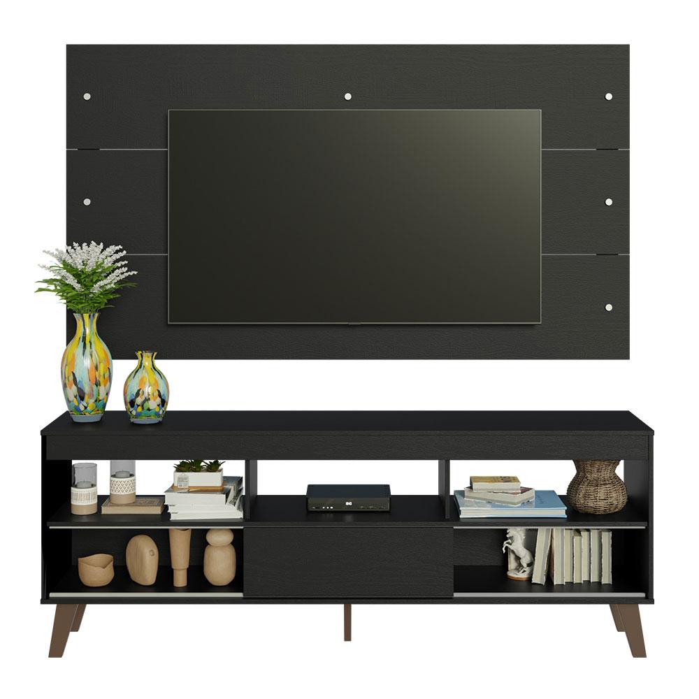Rack com Painel para TV até 65 Polegadas com Pés Preto Texas Madesa