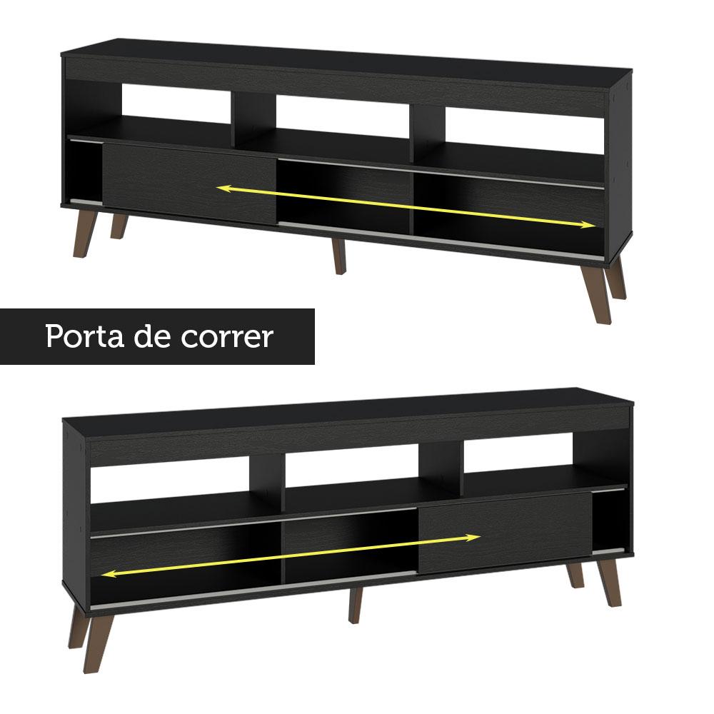 Rack com Painel para TV até 65 Polegadas com Pés Preto Texas Madesa