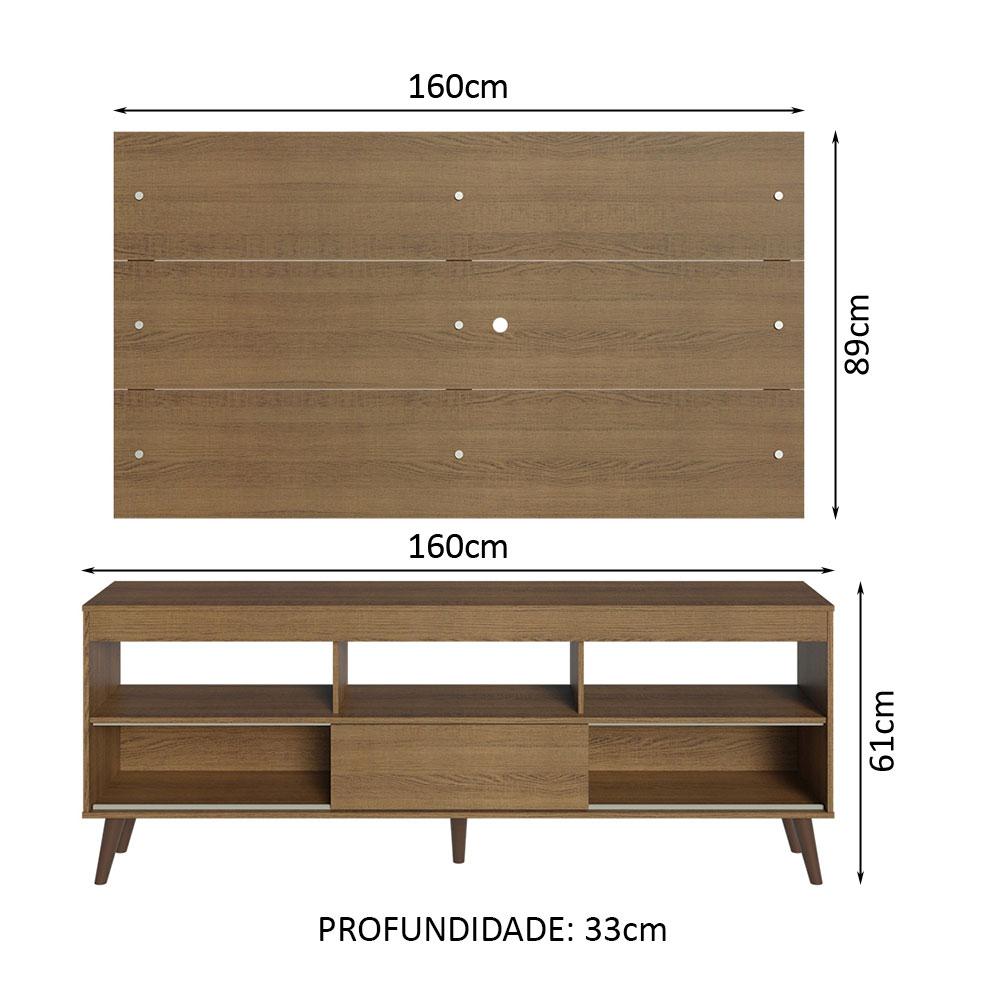 Rack com Painel para TV até 65 Polegadas com Pés Rustic Detroit Madesa