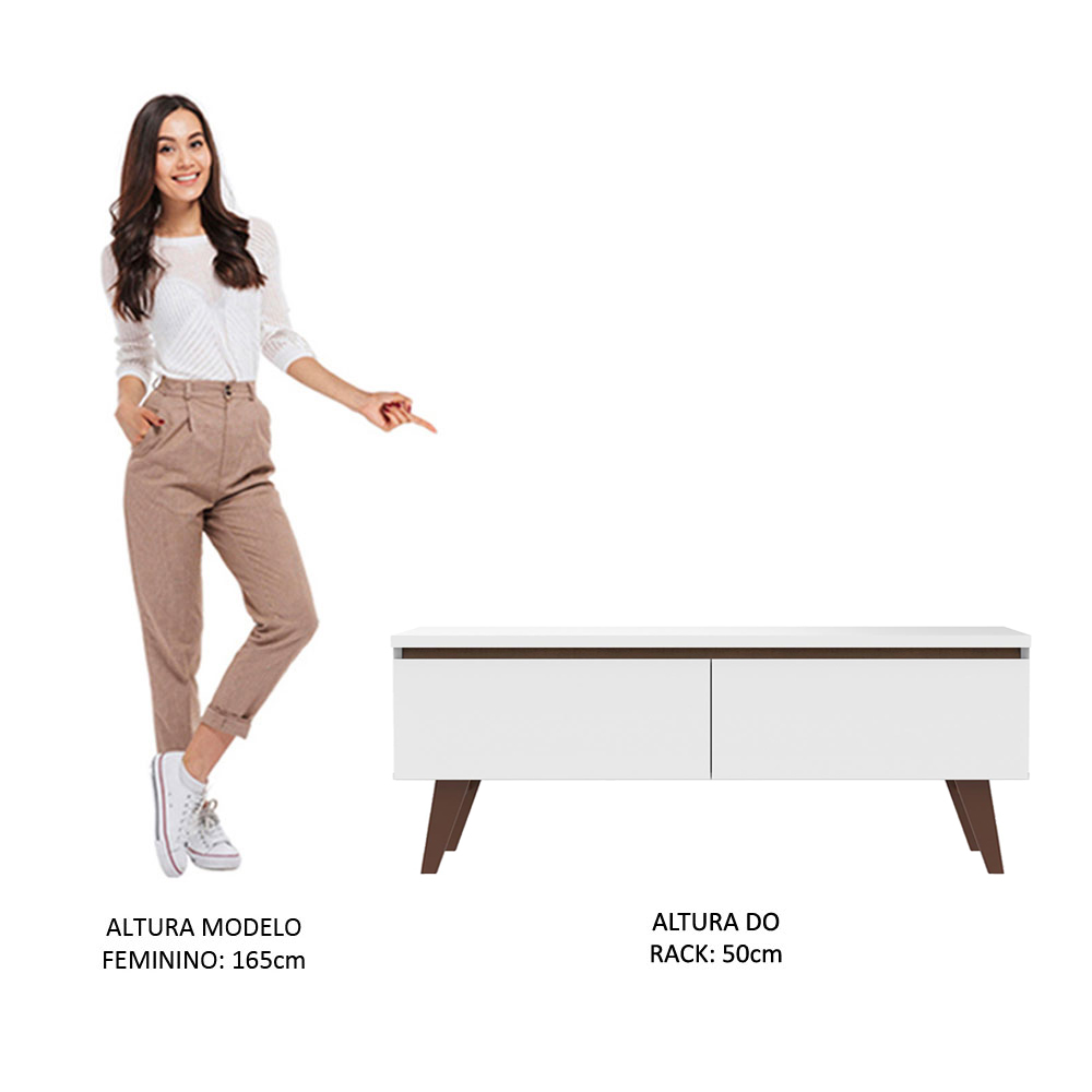 Rack para TV até 55 Polegadas Madesa Le Mans com 2 Portas - Branco/Rustic