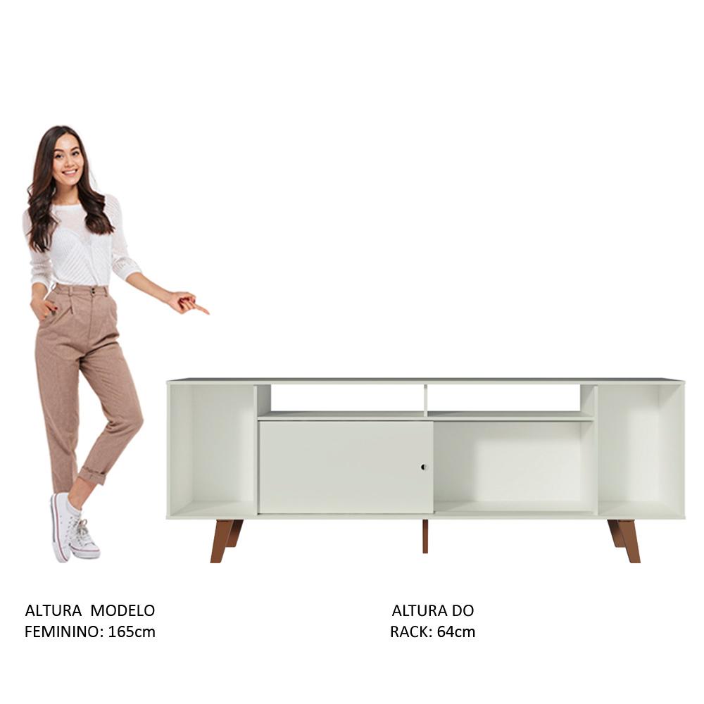 Rack para TV até 65 Polegadas Madesa Cancun com Pés - Branco/Rustic/Branco
