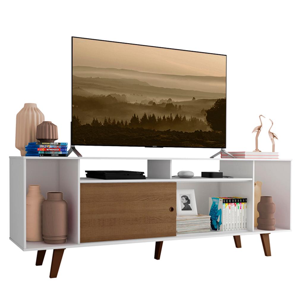 Rack para TV até 65 Polegadas Madesa Cancun com Pés - Branco/Rustic/Rustic