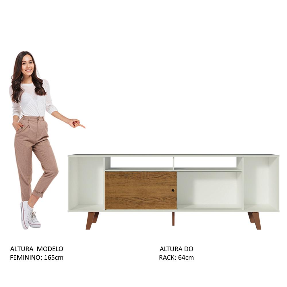 Rack para TV até 65 Polegadas Madesa Cancun com Pés - Branco/Rustic/Rustic