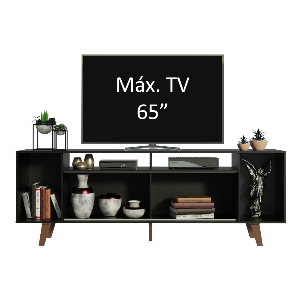 Rack para TV até 65 Polegadas Madesa Cancun com Pés - Preto/Rustic/Preto