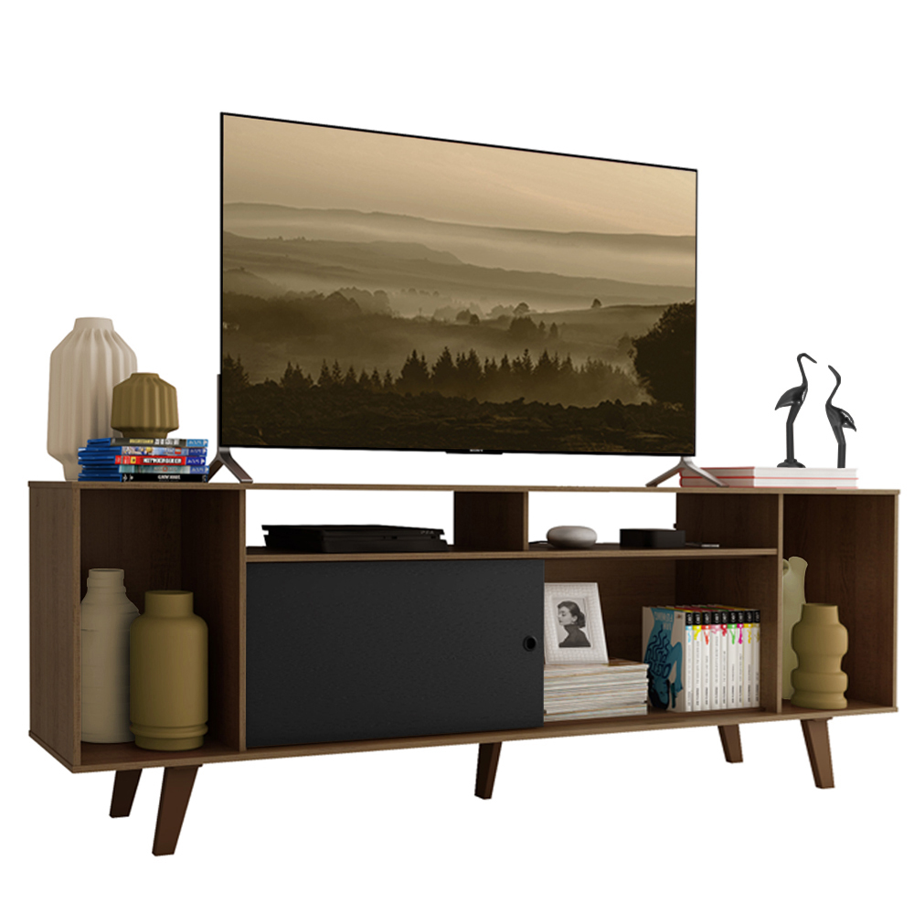 Rack para TV até 65 Polegadas Madesa Cancun com Pés - Rustic/Rustic/Preto