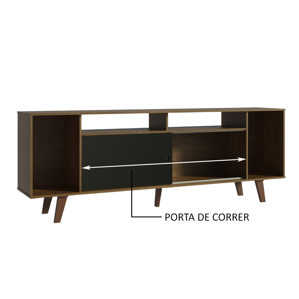 Rack para TV até 65 Polegadas Madesa Cancun com Pés - Rustic/Rustic/Preto