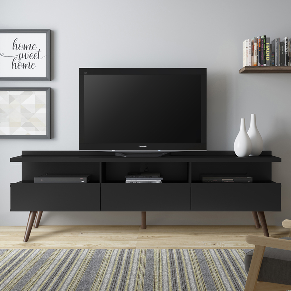 Rack para TV até 65 Polegadas Madesa Londres com Pés Retro - Preto