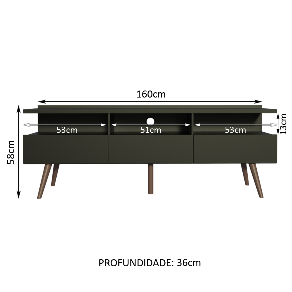 Rack para TV até 65 Polegadas Madesa Londres com Pés Retro - Preto
