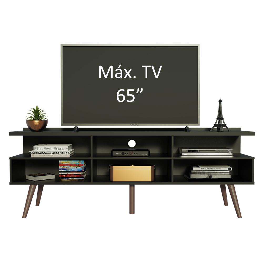Rack para TV até 65 Polegadas Madesa Londres com Pés Retro - Preto