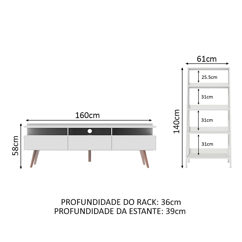 Rack para TV até 65 Polegadas Madesa Londres e Estante Escada - Branco