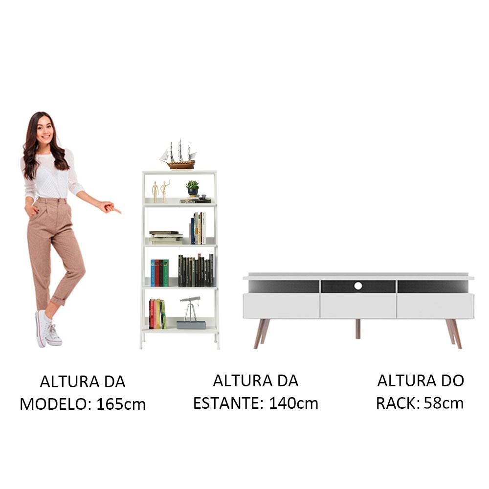 Rack para TV até 65 Polegadas Madesa Londres e Estante Escada - Branco