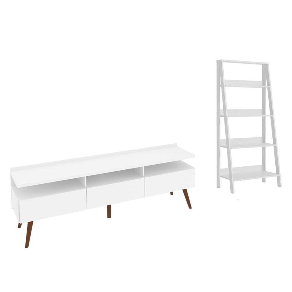 Rack para TV até 65 Polegadas Madesa Londres e Estante Escada - Branco