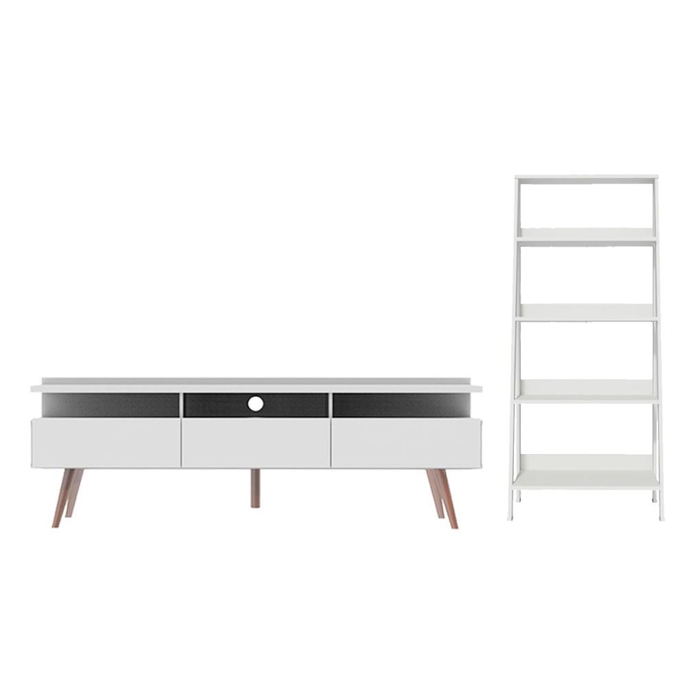 Rack para TV até 65 Polegadas Madesa Londres e Estante Escada - Branco