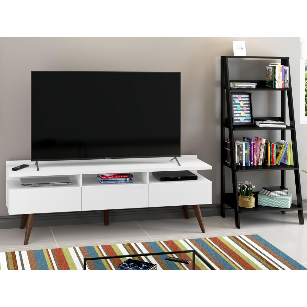 Rack para TV até 65 Polegadas Madesa Londres e Estante Escada - Branco/Preto