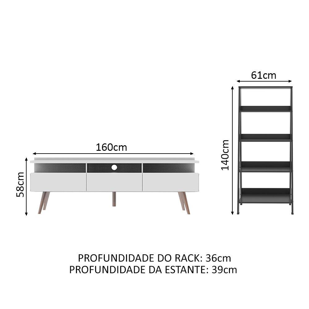 Rack para TV até 65 Polegadas Madesa Londres e Estante Escada - Branco/Preto