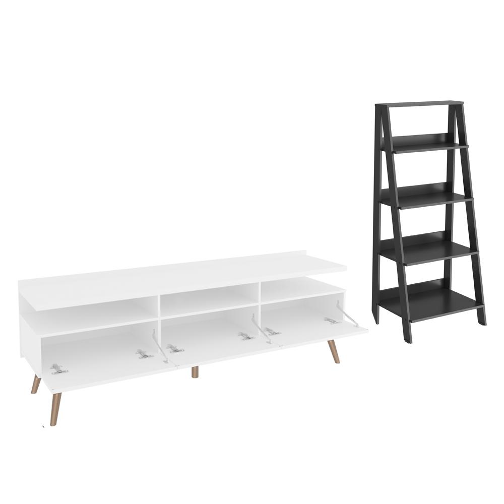Rack para TV até 65 Polegadas Madesa Londres e Estante Escada - Branco/Preto