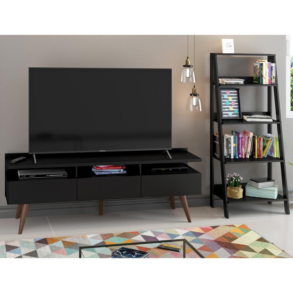 Rack para TV até 65 Polegadas Madesa Londres e Estante Escada - Preto