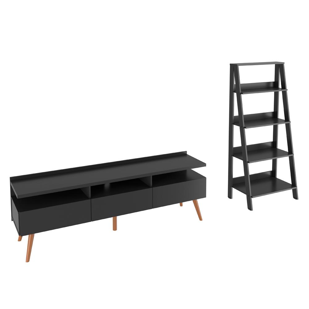 Rack para TV até 65 Polegadas Madesa Londres e Estante Escada - Preto