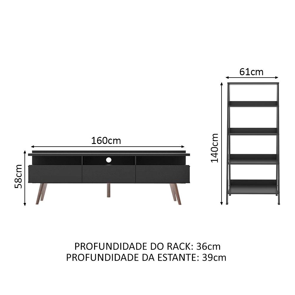 Rack para TV até 65 Polegadas Madesa Londres e Estante Escada - Preto
