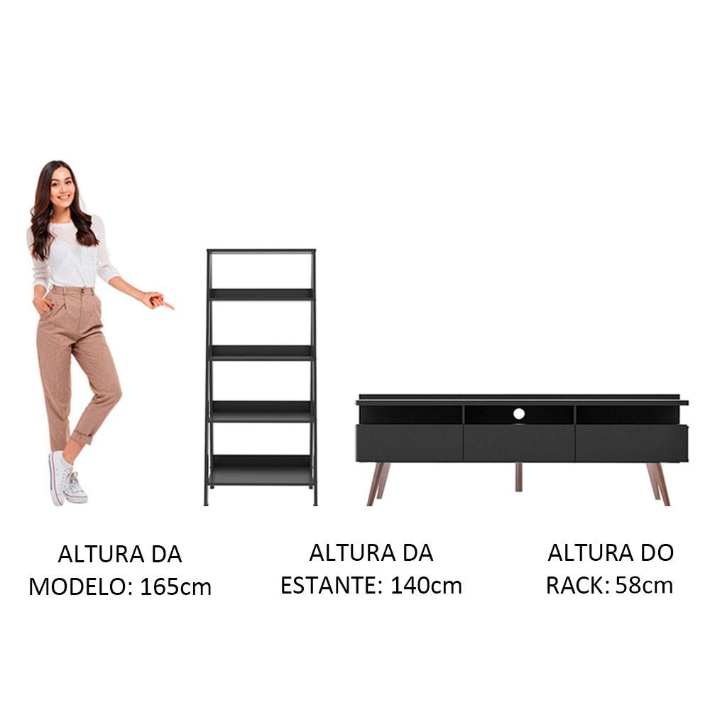 Rack para TV até 65 Polegadas Madesa Londres e Estante Escada - Preto