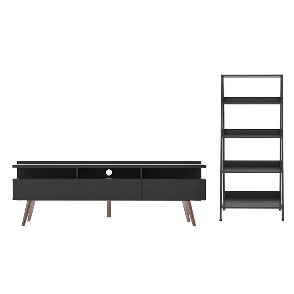 Rack para TV até 65 Polegadas Madesa Londres e Estante Escada - Preto