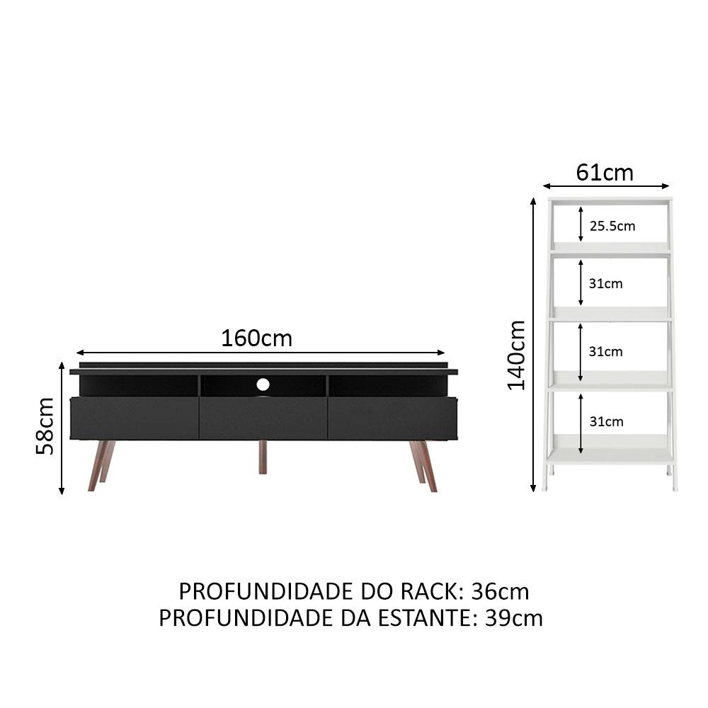 Rack para TV até 65 Polegadas Madesa Londres e Estante Escada - Preto/Branco