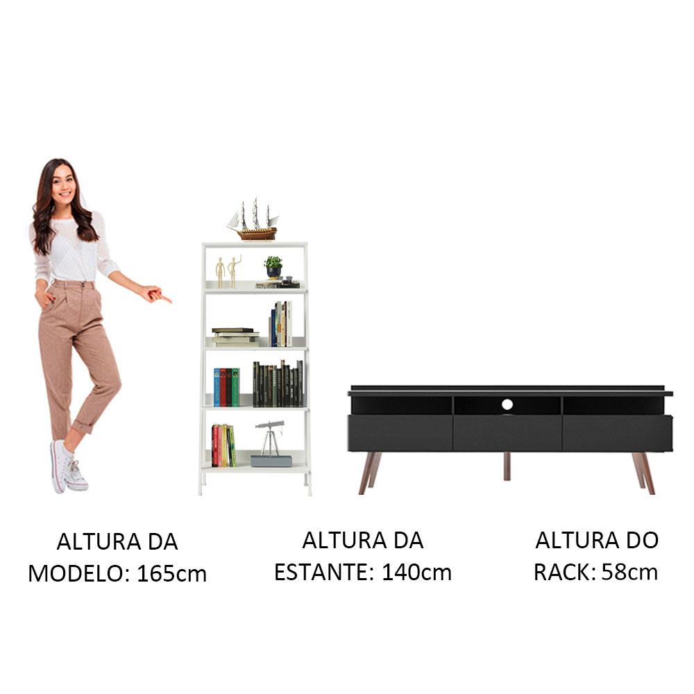 Rack para TV até 65 Polegadas Madesa Londres e Estante Escada - Preto/Branco