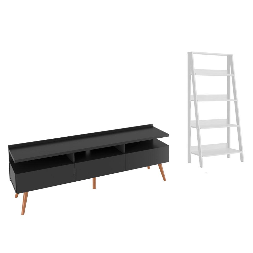 Rack para TV até 65 Polegadas Madesa Londres e Estante Escada - Preto/Branco