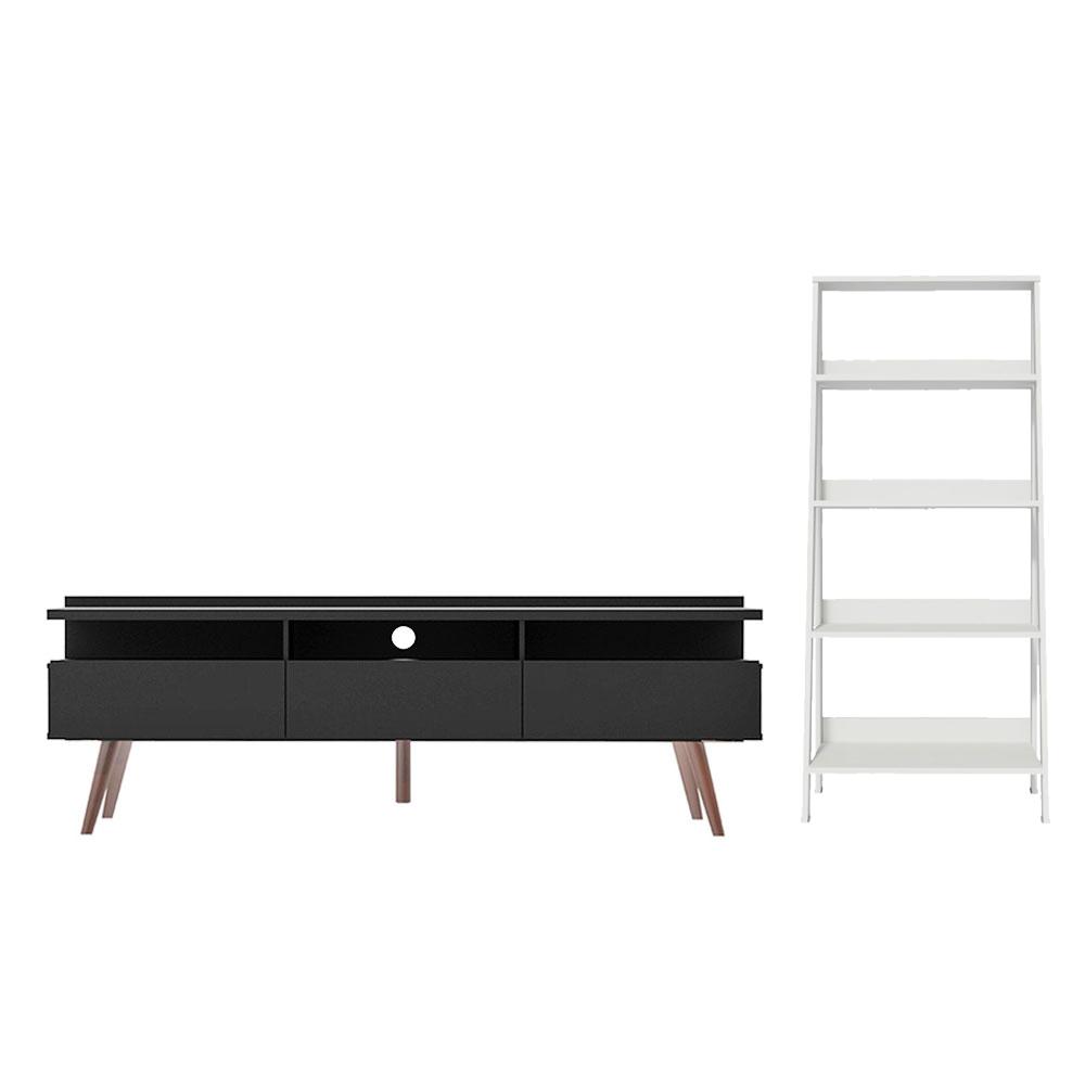 Rack para TV até 65 Polegadas Madesa Londres e Estante Escada - Preto/Branco