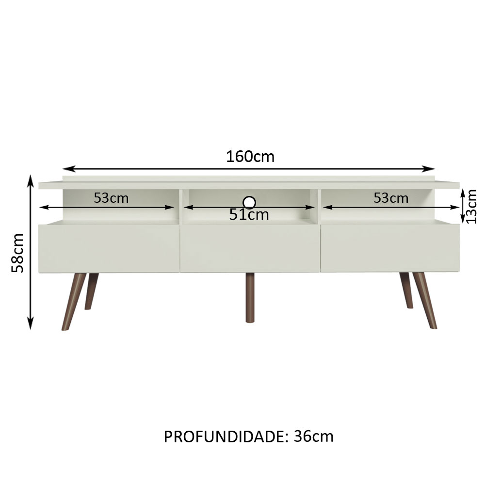 Rack para TV até 65 Polegadas Madesa Madri com Pés de Madeira - Branco