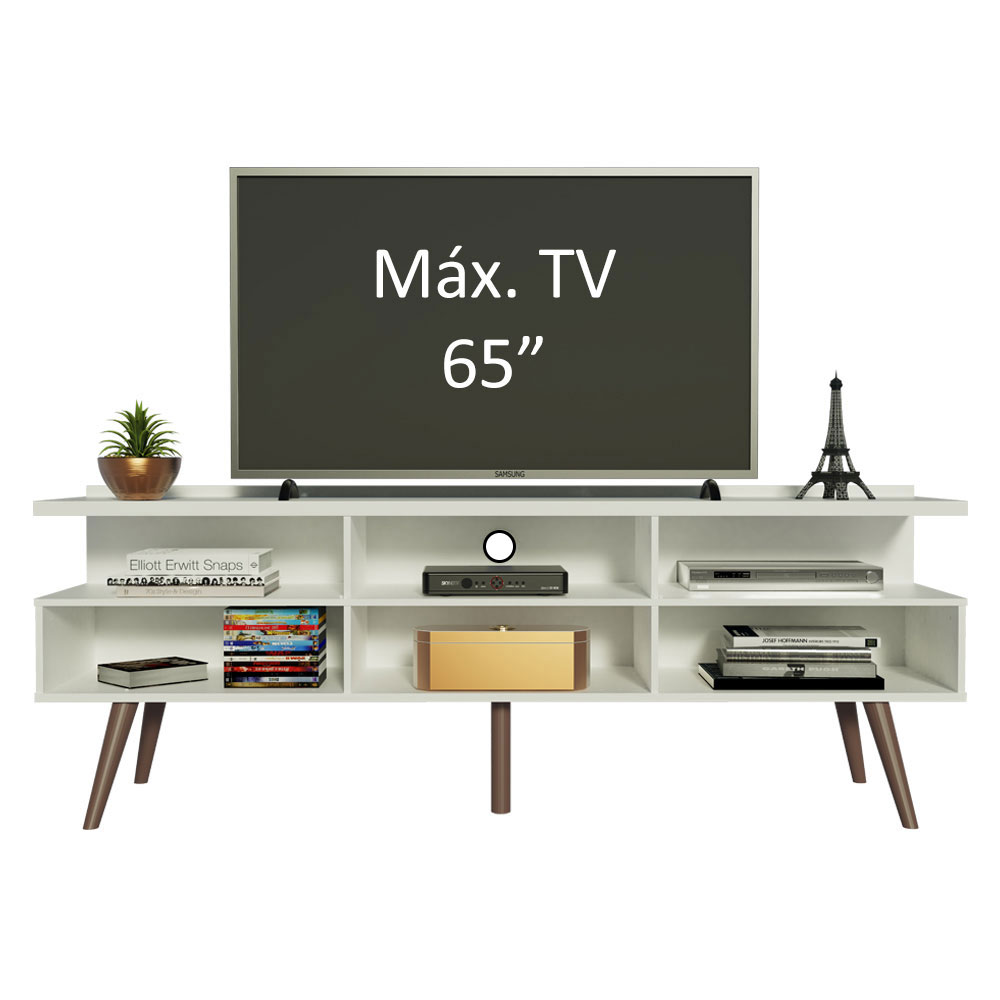 Rack para TV até 65 Polegadas Madesa Madri com Pés de Madeira - Branco